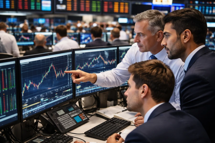 Three people speaking on a podium